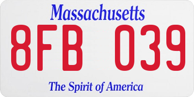 MA license plate 8FB039