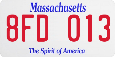 MA license plate 8FD013