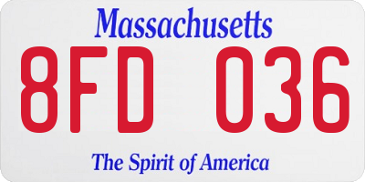 MA license plate 8FD036