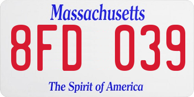 MA license plate 8FD039