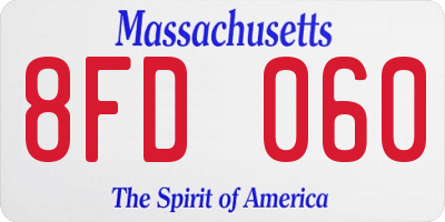 MA license plate 8FD060