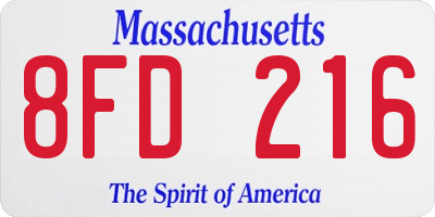 MA license plate 8FD216