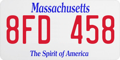 MA license plate 8FD458