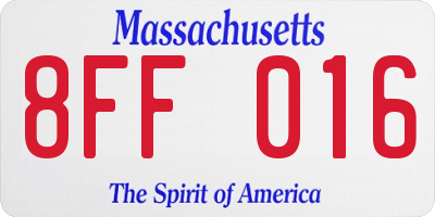 MA license plate 8FF016