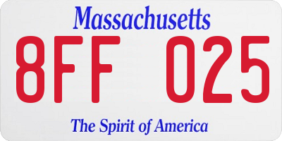 MA license plate 8FF025