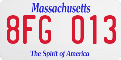 MA license plate 8FG013