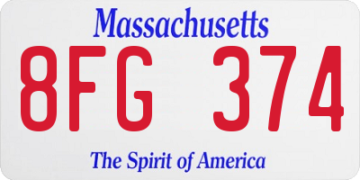 MA license plate 8FG374