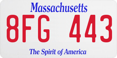 MA license plate 8FG443