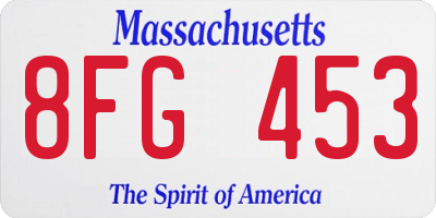 MA license plate 8FG453