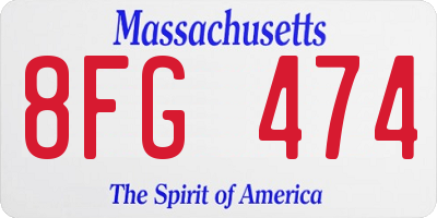 MA license plate 8FG474