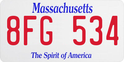 MA license plate 8FG534
