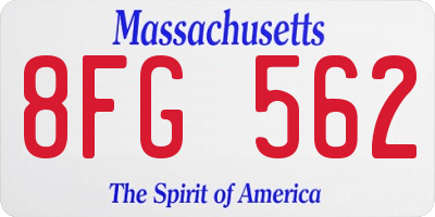 MA license plate 8FG562
