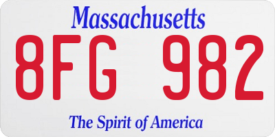 MA license plate 8FG982
