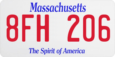 MA license plate 8FH206
