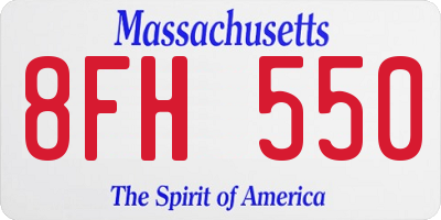 MA license plate 8FH550