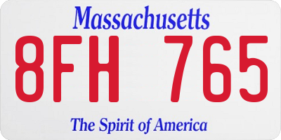 MA license plate 8FH765