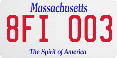 MA license plate 8FI003