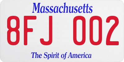 MA license plate 8FJ002