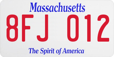 MA license plate 8FJ012
