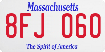 MA license plate 8FJ060