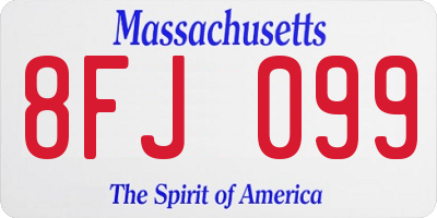 MA license plate 8FJ099