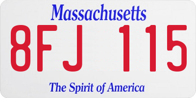 MA license plate 8FJ115