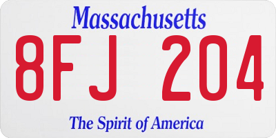 MA license plate 8FJ204