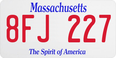MA license plate 8FJ227
