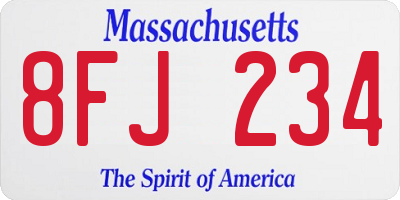 MA license plate 8FJ234