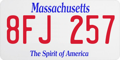 MA license plate 8FJ257