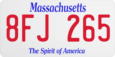 MA license plate 8FJ265