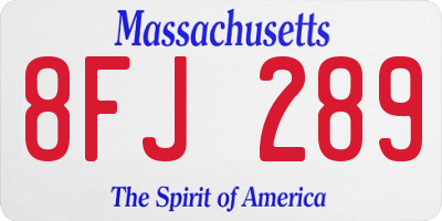 MA license plate 8FJ289