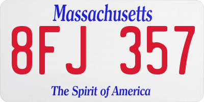 MA license plate 8FJ357