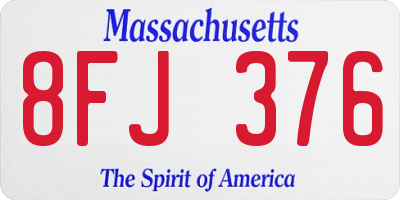 MA license plate 8FJ376