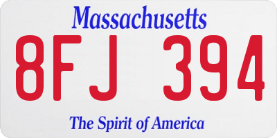 MA license plate 8FJ394
