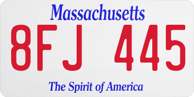 MA license plate 8FJ445