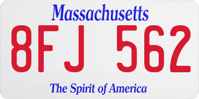 MA license plate 8FJ562