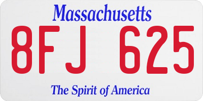 MA license plate 8FJ625