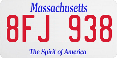 MA license plate 8FJ938
