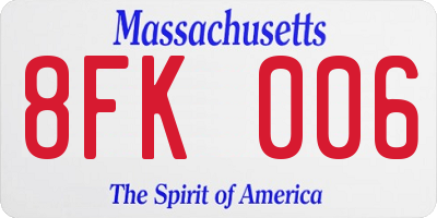 MA license plate 8FK006