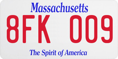 MA license plate 8FK009