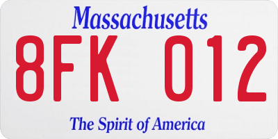 MA license plate 8FK012
