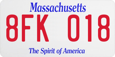 MA license plate 8FK018