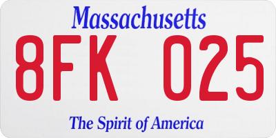 MA license plate 8FK025