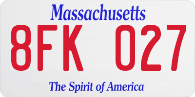 MA license plate 8FK027