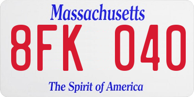 MA license plate 8FK040