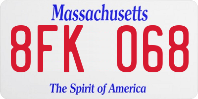 MA license plate 8FK068