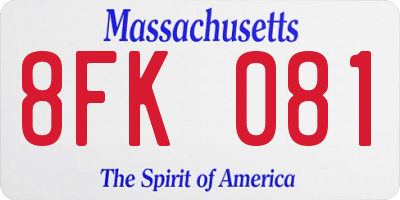 MA license plate 8FK081