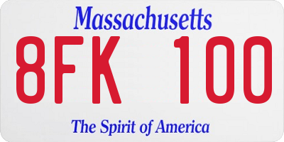 MA license plate 8FK100