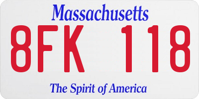 MA license plate 8FK118